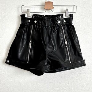 Blank NYC Black Vegan Faux Leather Paperbag Zipper Accent Shorts Size 29
